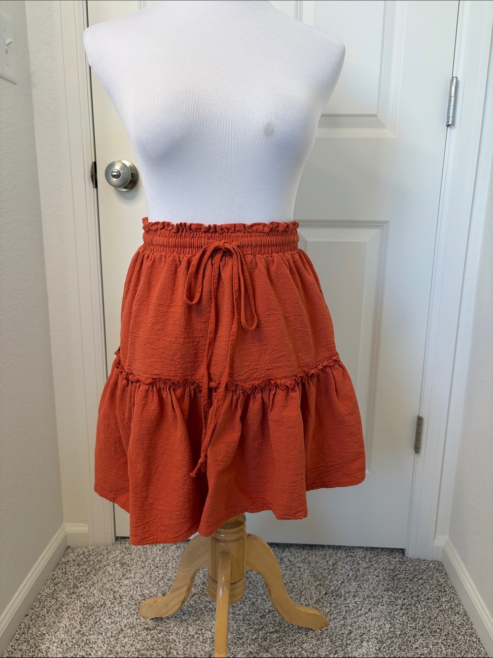 Women’s Rust Orange Tiered Drawstring Skirt